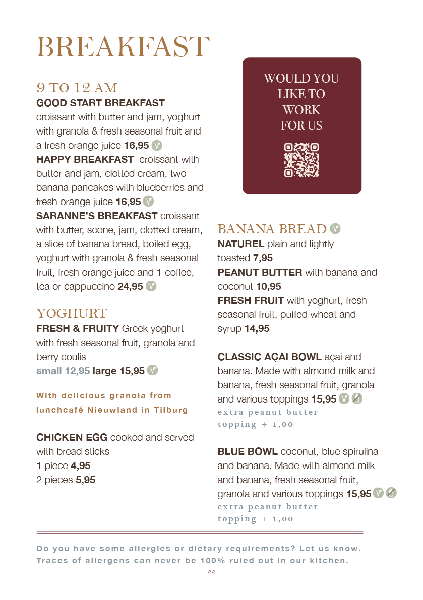 Saranne's Menu AUTUMN 2026 - breakfast