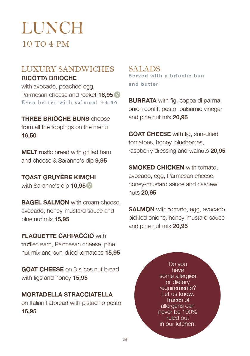 Saranne's Menu AUTUMN 2026 - lunch
