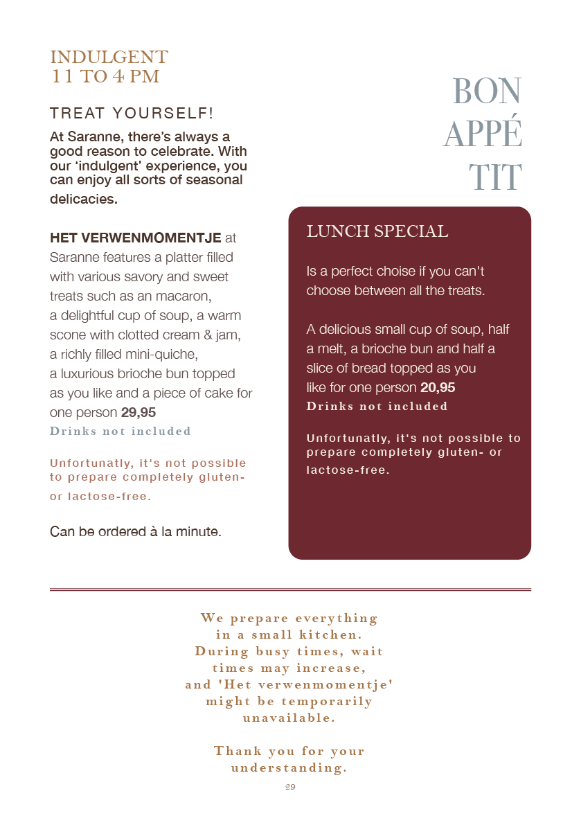 Saranne's Menu AUTUMN 2026 - indulgent moments
