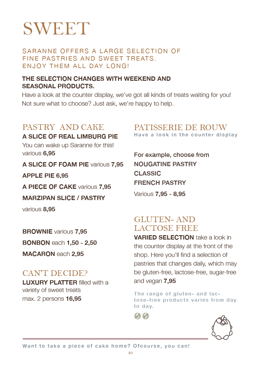 Saranne's Menu AUTUMN 2026 - sweet choices