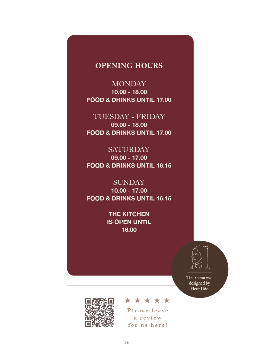 Saranne's Menu AUTUMN 2026 - opening hours