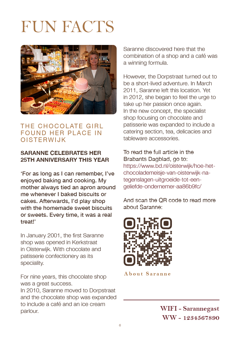 Saranne's Menu AUTUMN 2026 - 25th anniversary